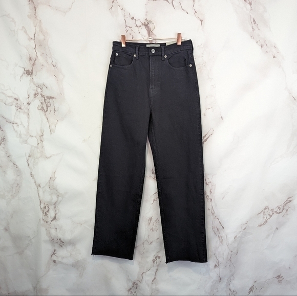 Everlane Jean Black The Way High Coal Straight Fray Raw Hem Crop Denim - Picture 3 of 14